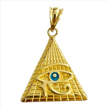 14K Two Tone Gold Eye of Horus Egyptian Pyramid Pendant