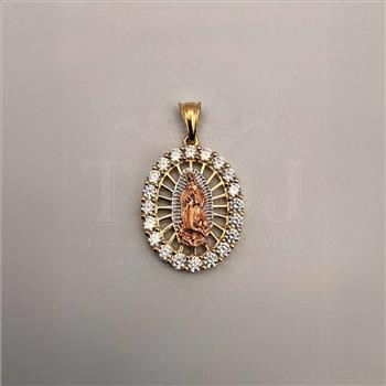 14K Tri Color Gold cubic zirconia Our Lady of Guadalupe Pendant