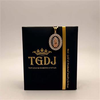 14K Tri Color Gold cubic zirconia Our Lady of Guadalupe Pendant