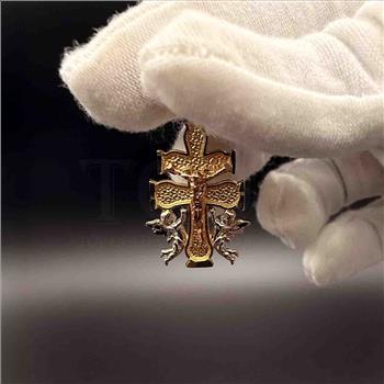 14K Tri Color Gold Religious Cross of Caravaca Pendant