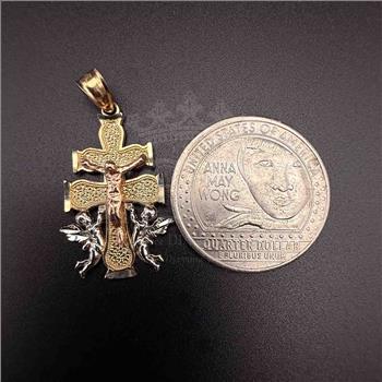 14K Tri Color Gold Religious Cross of Caravaca Pendant