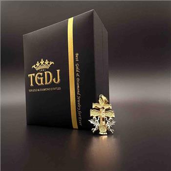 14K Tri Color Gold Religious Cross of Caravaca Pendant