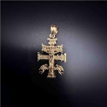 14K Yellow Gold Cross of Caravaca Pendant