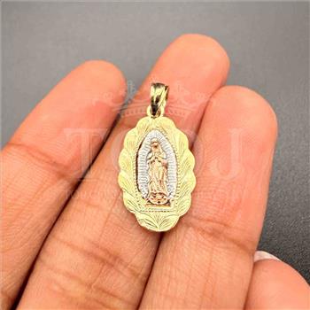 14K Tri Color Gold Religious Our Lady of Guadalupe Pendant