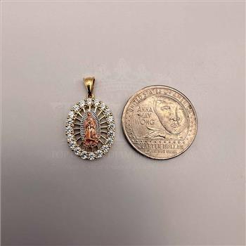 14K Tri Color Gold cubic zirconia Our Lady of Guadalupe Pendant