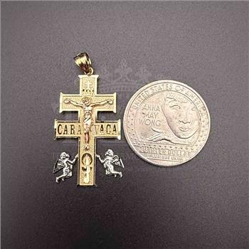 14K Tri Color Gold Religious Cross of Caravaca Pendant