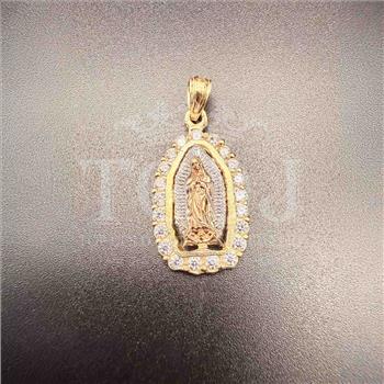 14K Tri Color Gold Religious cubic zirconia Our Lady of Guadalupe Pendant