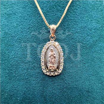 14K Tri Color Gold Religious cubic zirconia Our Lady of Guadalupe Pendant