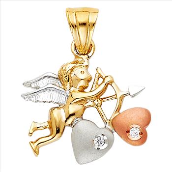 14K Tri Color Gold cubic zirconia CUPID Pendant