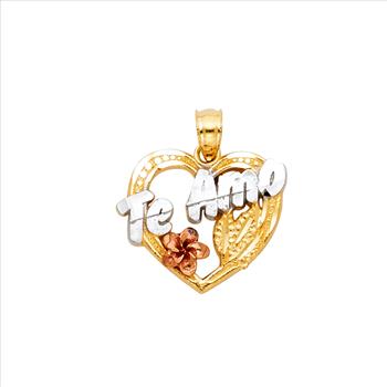 14K Tri Color Gold  Te Amo Heart Pendant