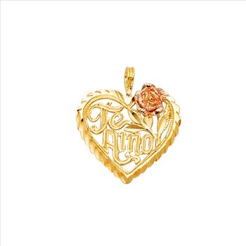 14K Two Tone Gold Te Amo Heart Pendant