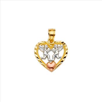 14K Tri Color Gold Heart Pendant with Angeles