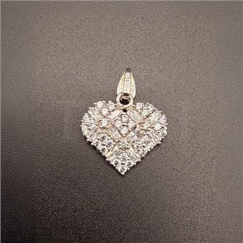 14K White Gold Cubic zirconia  Heart Pendant