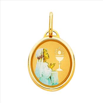 14K Yellow Gold Religious Communion Boy Pendant - 18 mm X 18 mm