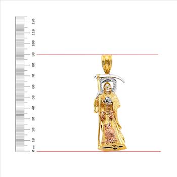 14K Tri Color Gold Cubic zirconia Santa Muerte 3D Pendant