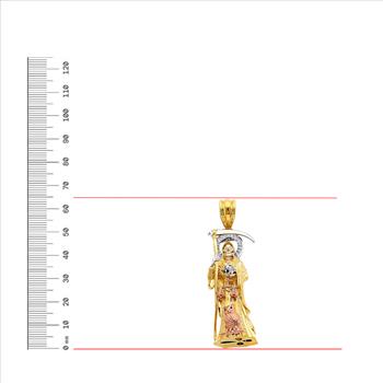 14K Tri Color Gold Cubic zirconia Santa Muerte 3D Pendant