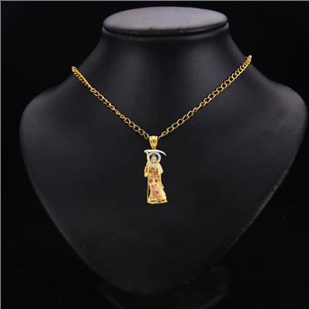 14K Tri Color Gold Cubic zirconia Santa Muerte 3D Pendant