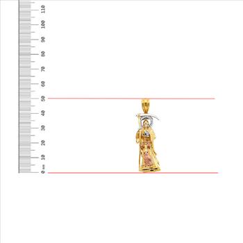 14K Tri Color Gold Cubic zirconia Santa Muerte 3D Pendant