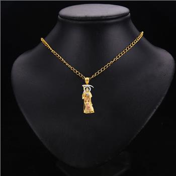 14K Tri Color Gold Cubic zirconia Santa Muerte 3D Pendant
