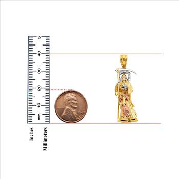 14K Tri Color Gold Cubic zirconia Santa Muerte 3D Pendant