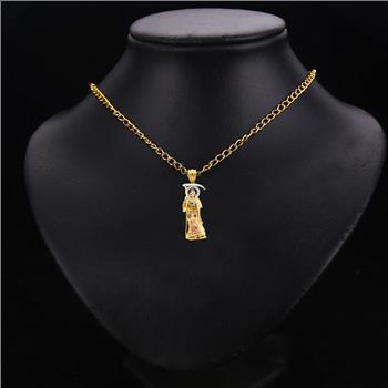 14K Tri Color Gold Cubic zirconia 3D Santa Muerte Pendant