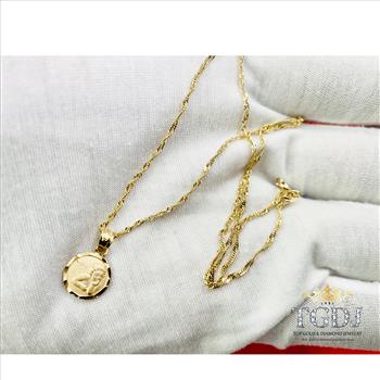 14K Yellow Gold 1.2mm Singapore Chain With 14K Yellow Gold Angel Pendant 16''