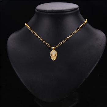 14K  Yellow Gold Cubic zirconia Skull Pendant