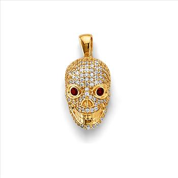 14K  Yellow Gold Cubic zirconia Skull Pendant
