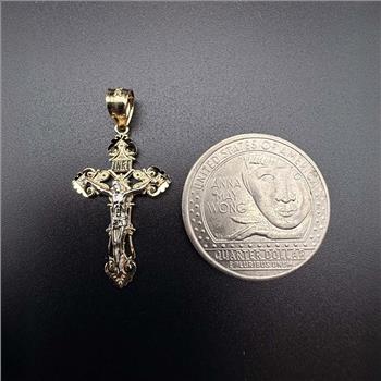 14K Two Tone Gold Crucufix Cross Pendant