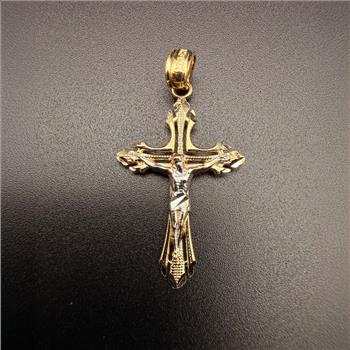 14K  Two Tone Cut Out Design Crucufix
