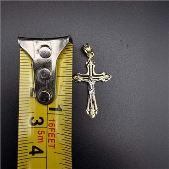 14K  Two Tone Cut Out Design Crucufix