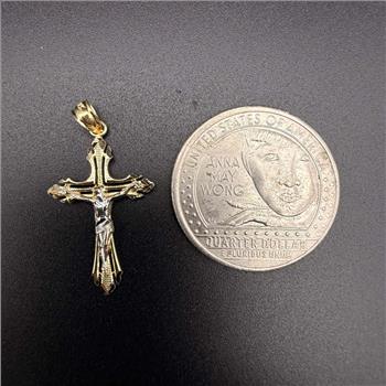 14K  Two Tone Cut Out Design Crucufix