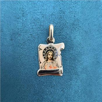 14K Yellow Gold SAC Red Heart of Jesus Picture Pendant