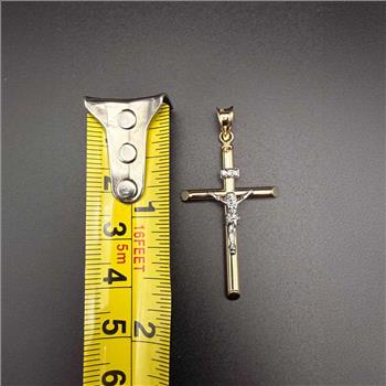 14K Two Tone Gold Hollow Round Tube Crucufix