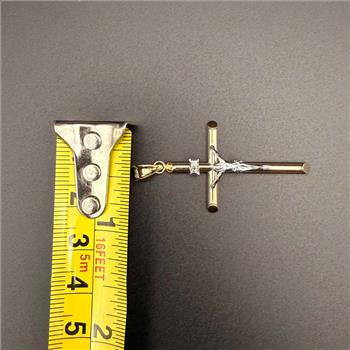 14K Two Tone Gold Hollow Round Tube Crucufix