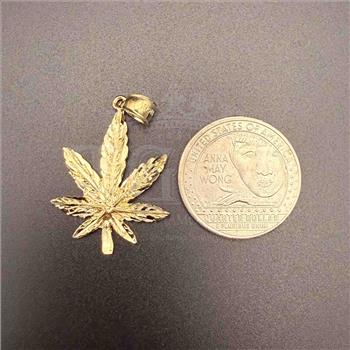 14K Yellow Gold Marijuana Leaf Pendant