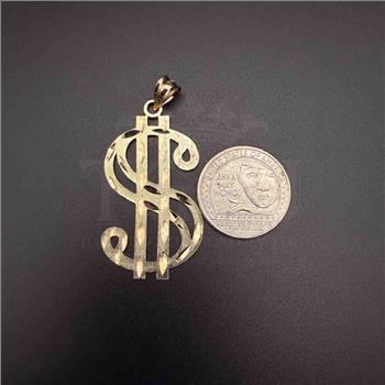14K Yellow Gold Dollar Sign Pendant