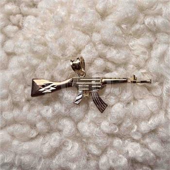 14K Tri Color Gold Rifle Gun Pendant