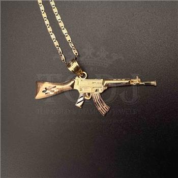 14K Tri Color Gold Rifle Gun Pendant