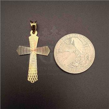 14K Tri Color Gold Religious Cross Stamp Pendant