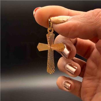 14K Tri Color Gold Religious Cross Stamp Pendant