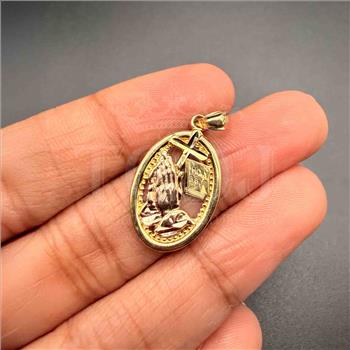14K Two Tone Gold Praying Hands Pendant