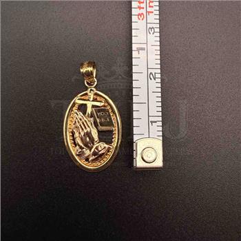 14K Two Tone Gold Praying Hands Pendant