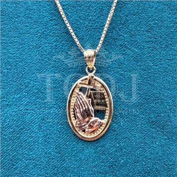 14K Two Tone Gold Praying Hands Pendant