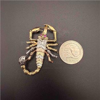 14K Tri Color Gold Scorpion Pendant