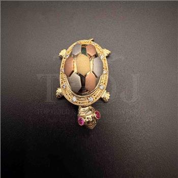 14K Tri Color Gold cubic zirconia Turtle Pendant