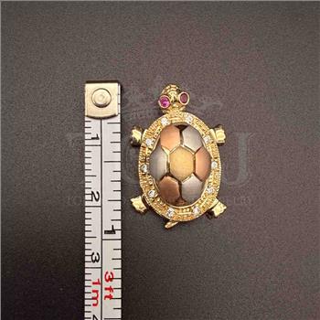 14K Tri Color Gold cubic zirconia Turtle Pendant