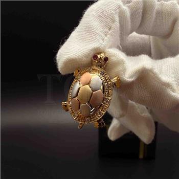 14K Tri Color Gold cubic zirconia Turtle Pendant