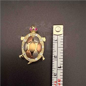 14K Tri Color Gold cubic zirconia Turtle Pendant