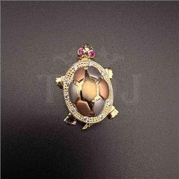 14K Tri Color Gold cubic zirconia Turtle Pendant